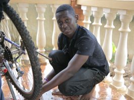 Elliot Mwebaze has developed a device that enables phones to charge using a bicycle dynamo